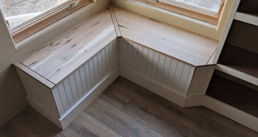 Home Library Bench Seat, hickory top with beadboard